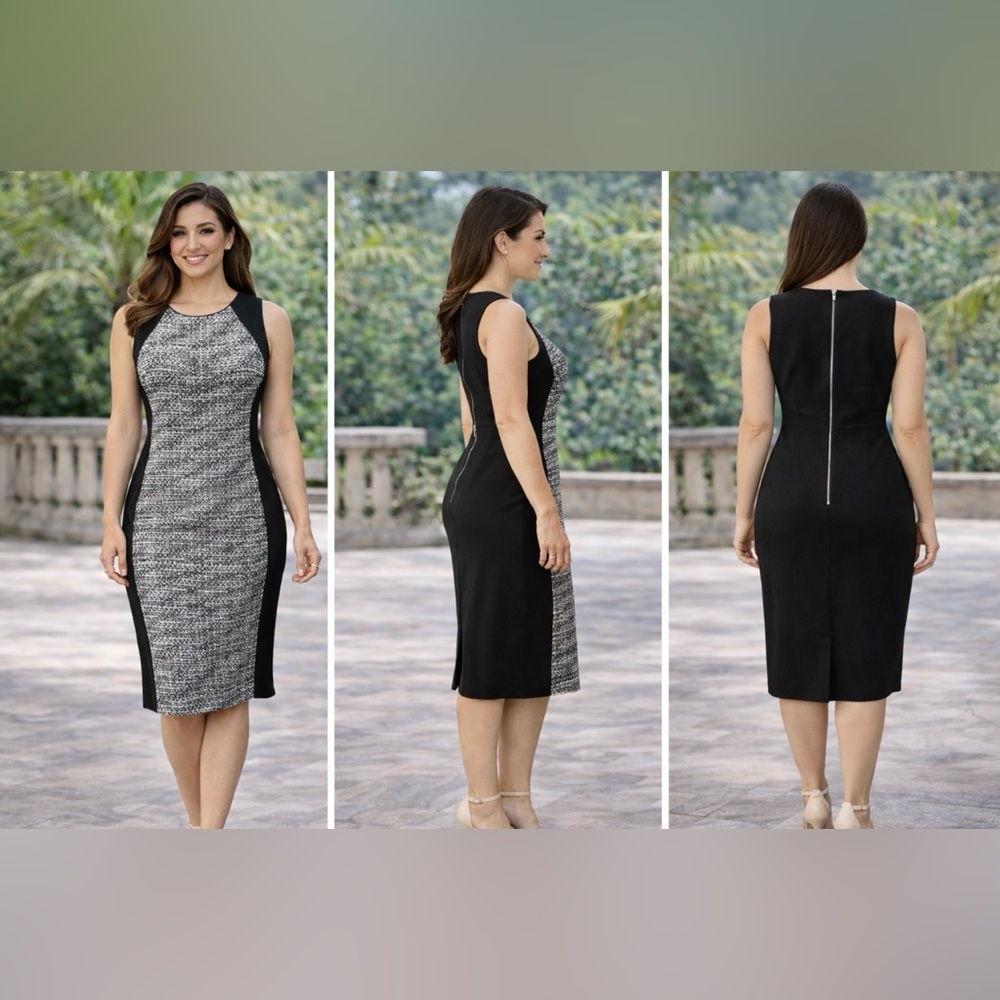 WHBM Sheath Panel Dress 8 Black White Stretch Career Church